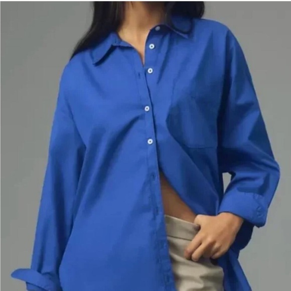 ANTHROPOLOGIE MAEVE The Bennet Buttondown Shirt Long Sleeve Blue Plus Size 3X - Picture 1 of 6